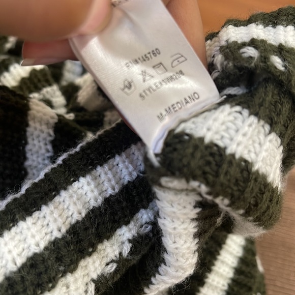 White and Green Wafle Knit Striped Tie Front Sweater Top - Picture 9 of 9